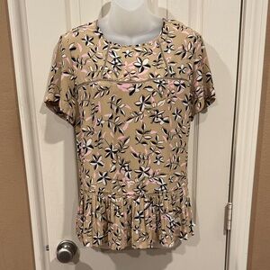 Banana Republic Tan Peplum Pleated Blouse. Sz Medium